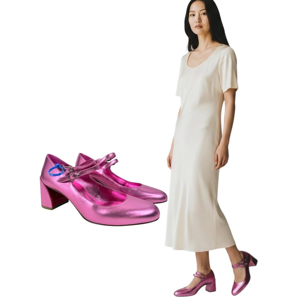 Christian Louboutin MIss Jane Mary Jane Leather Pumps Pink Size 37